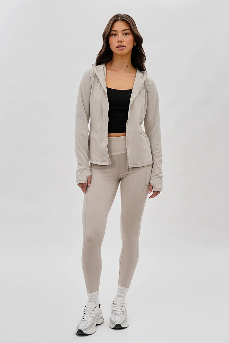 Hooded Yoga Lightweight Jacket - Beige - Image 5