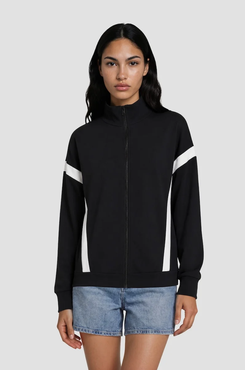 Contrast Zip Up - Black
