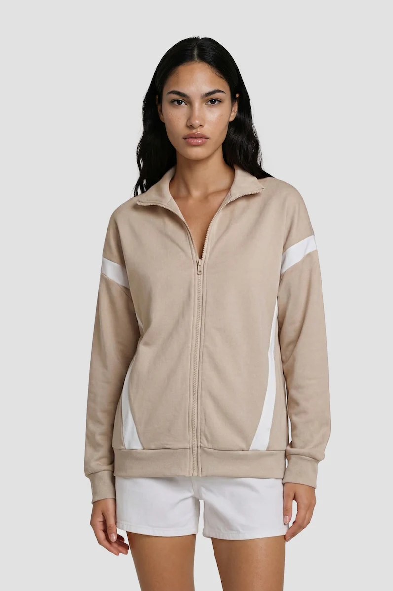 Contrast Zip Up - Beige