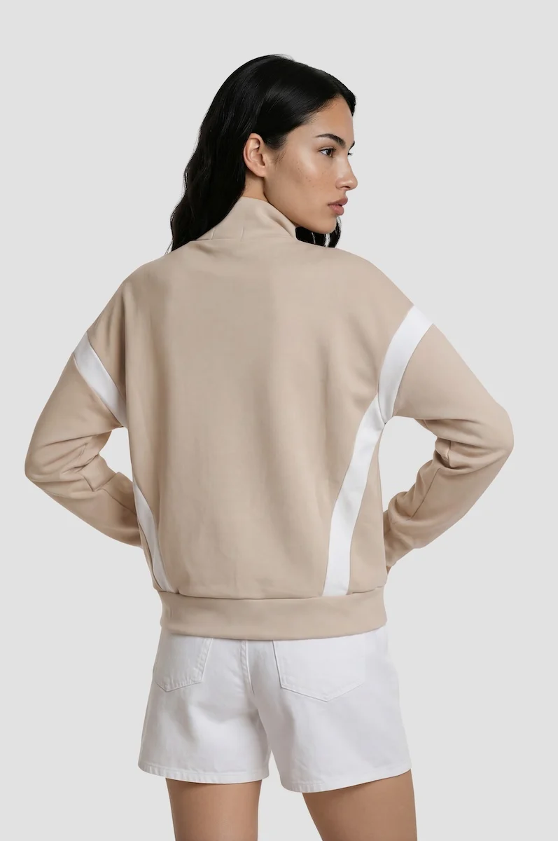 Contrast Zip Up - Beige - Image 2