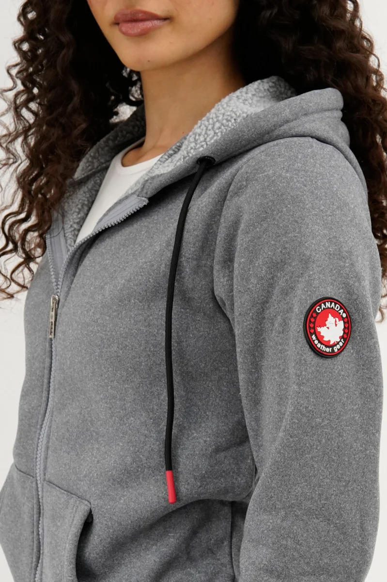 Fleece Zip Up Hoodie - Grey - Image 4