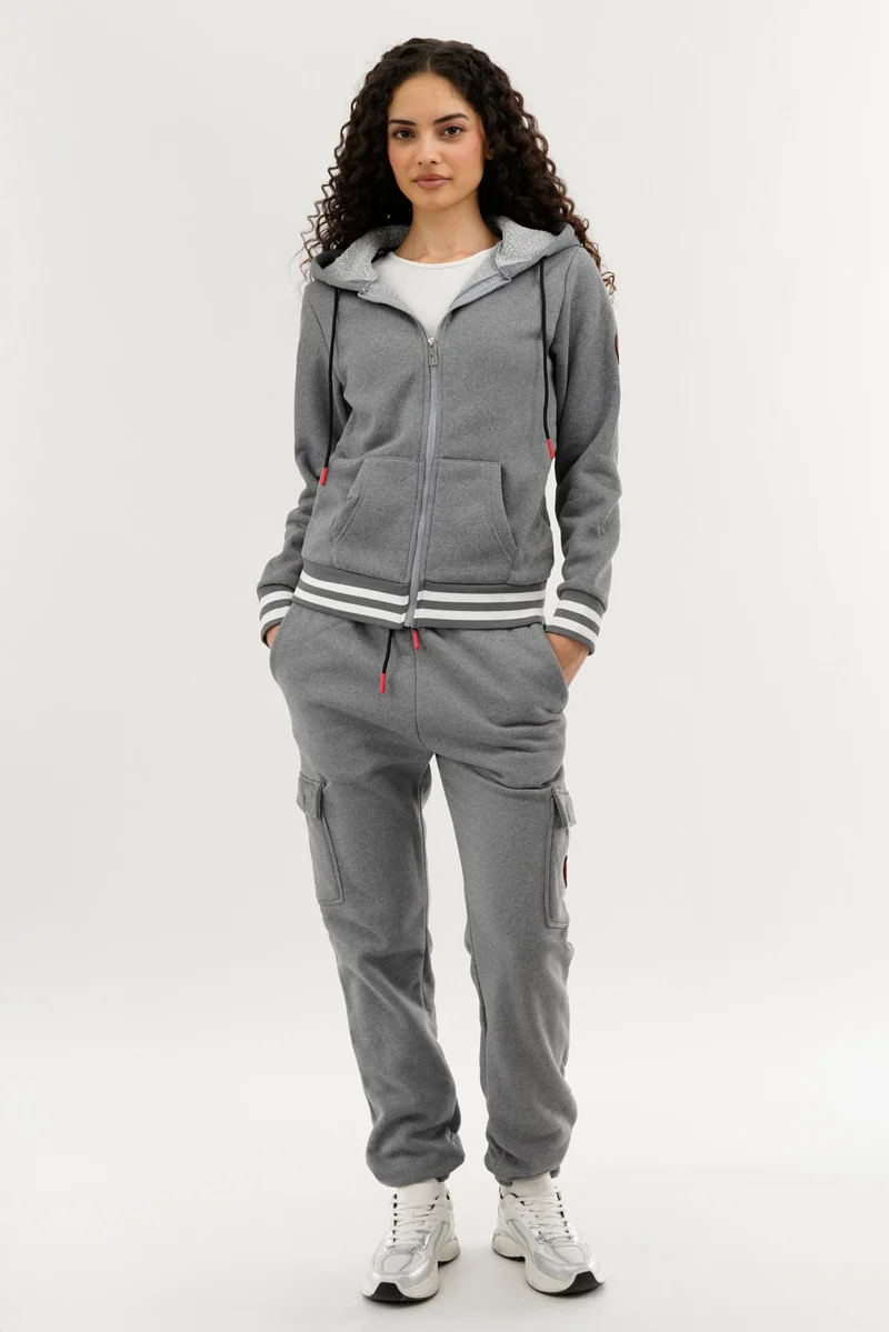 Fleece Zip Up Hoodie - Grey - Image 5