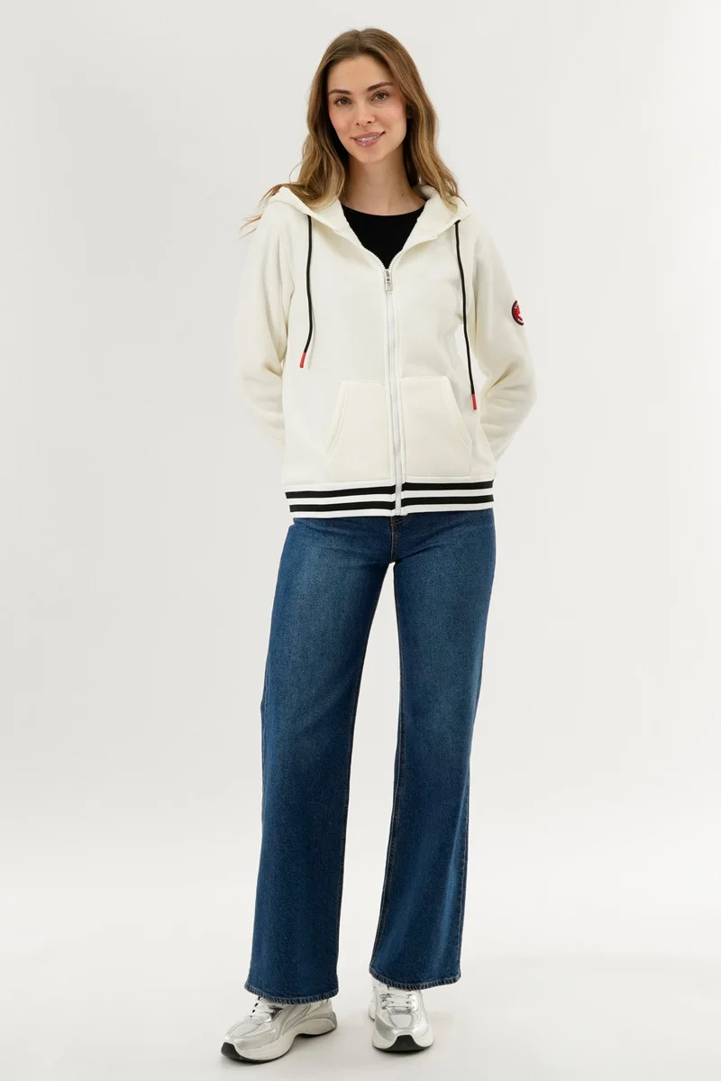 Fleece Zip Up Hoodie - White - Image 5