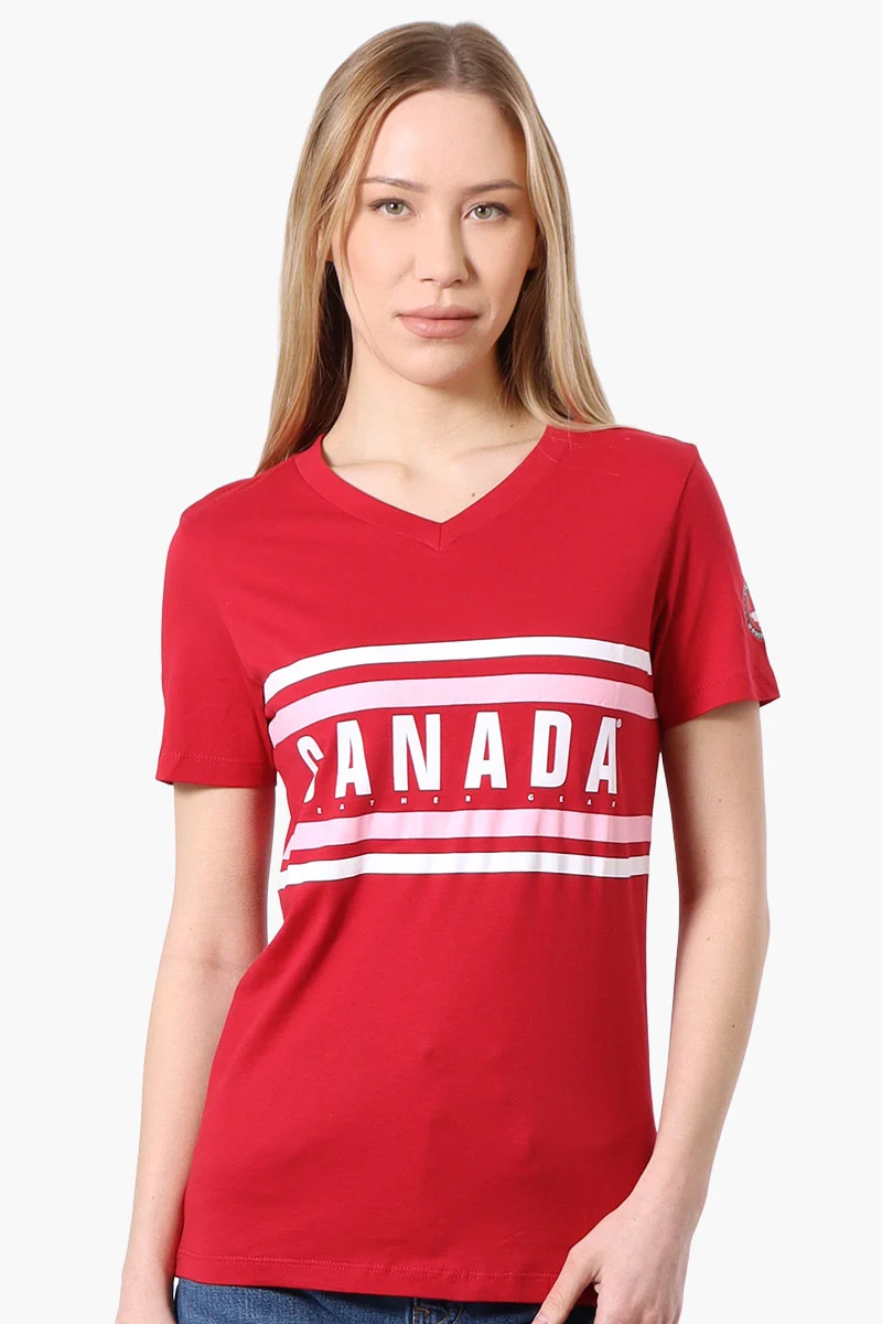 Striped Chest Logo Print Tee - Red