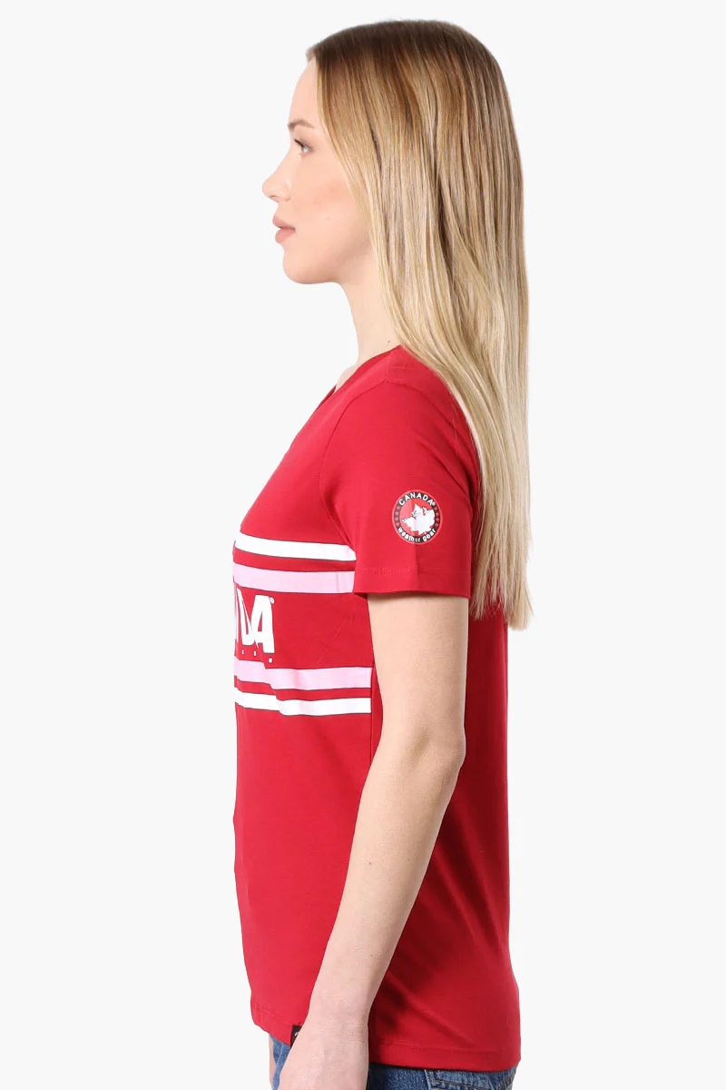 Striped Chest Logo Print Tee - Red - Image 2