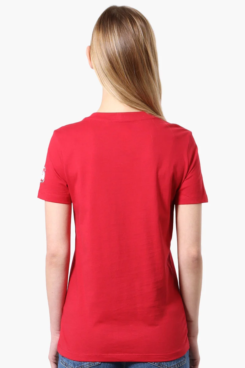 Striped Chest Logo Print Tee - Red - Image 3