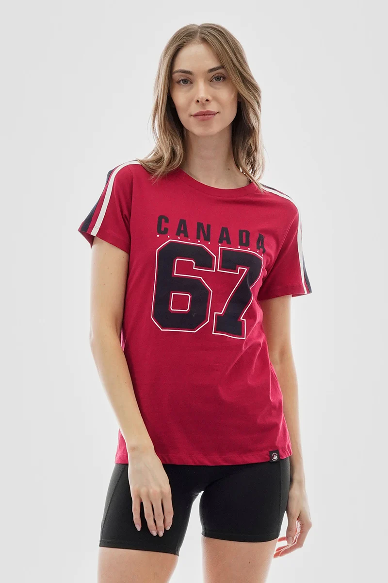 67 Print Stripe Detail Tee - Red