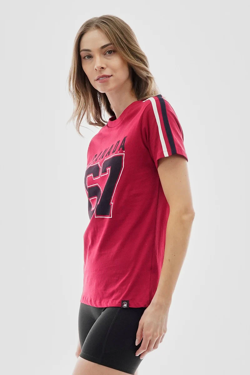 67 Print Stripe Detail Tee - Red - Image 2