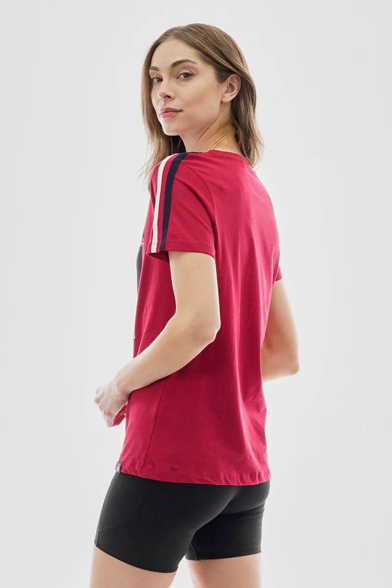 67 Print Stripe Detail Tee - Red - Image 3