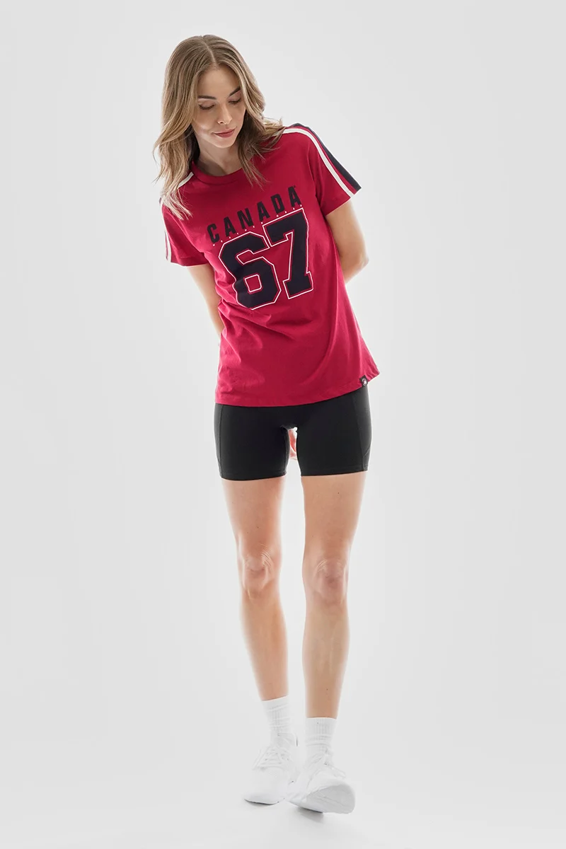 67 Print Stripe Detail Tee - Red - Image 5