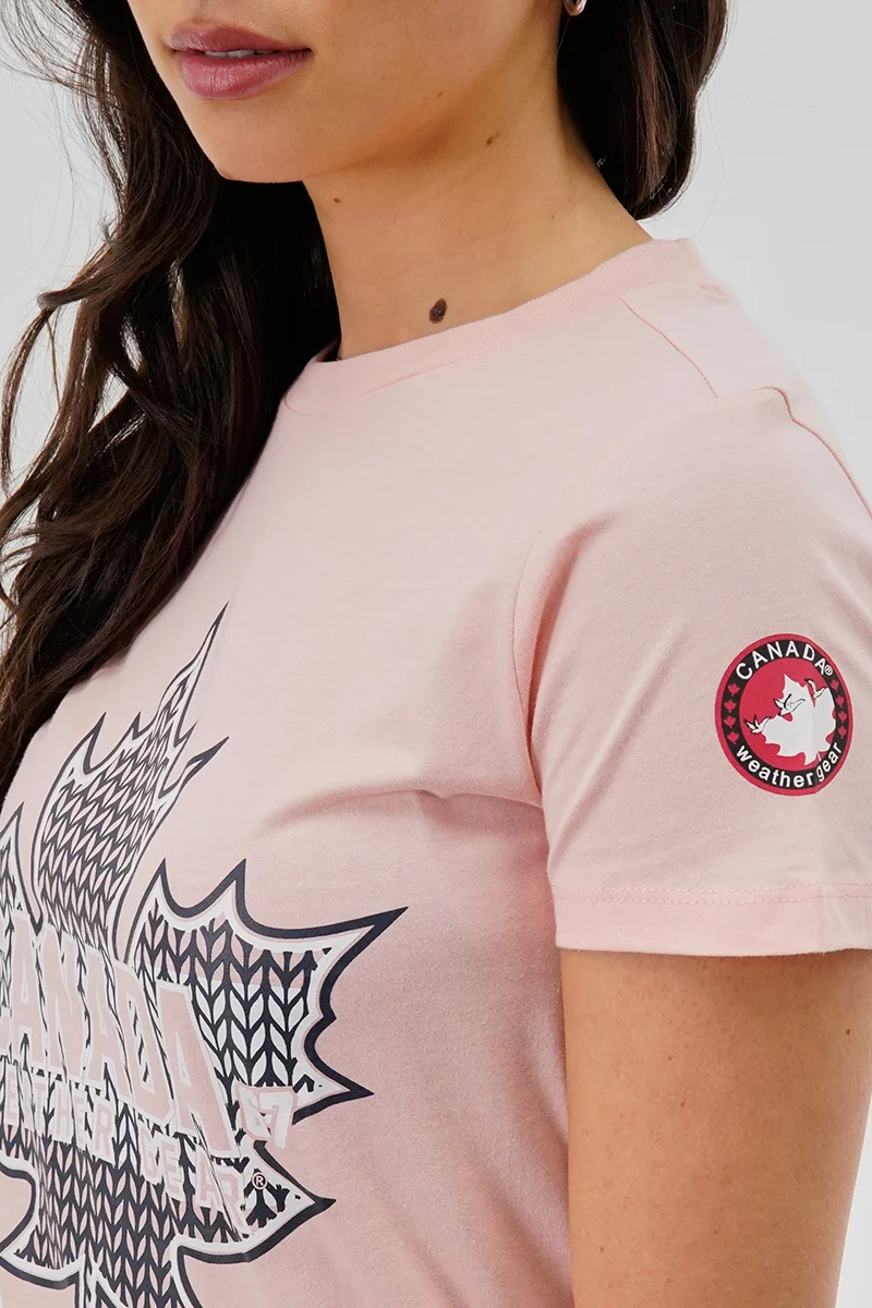 Maple Leaf Print Tee - Blush - Image 4