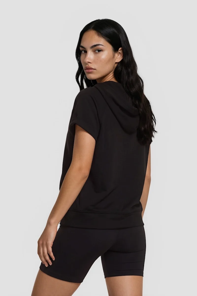 Short Sleeve Hoodie - Black - Image 2