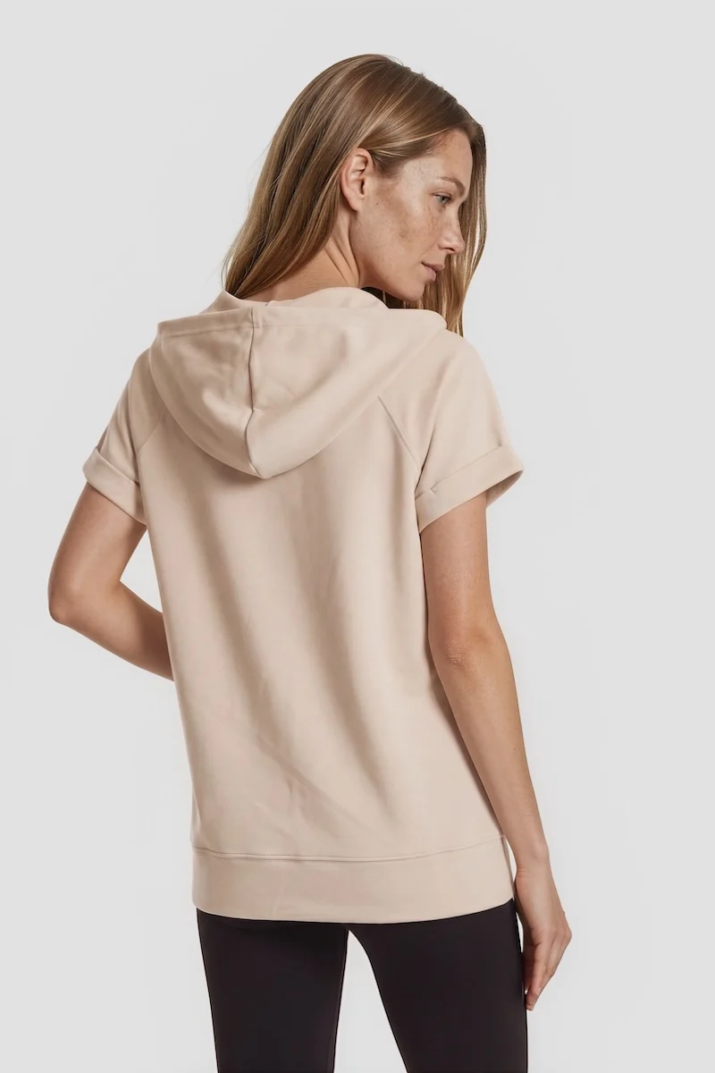 Short Sleeve Hoodie - Cream - Image 2