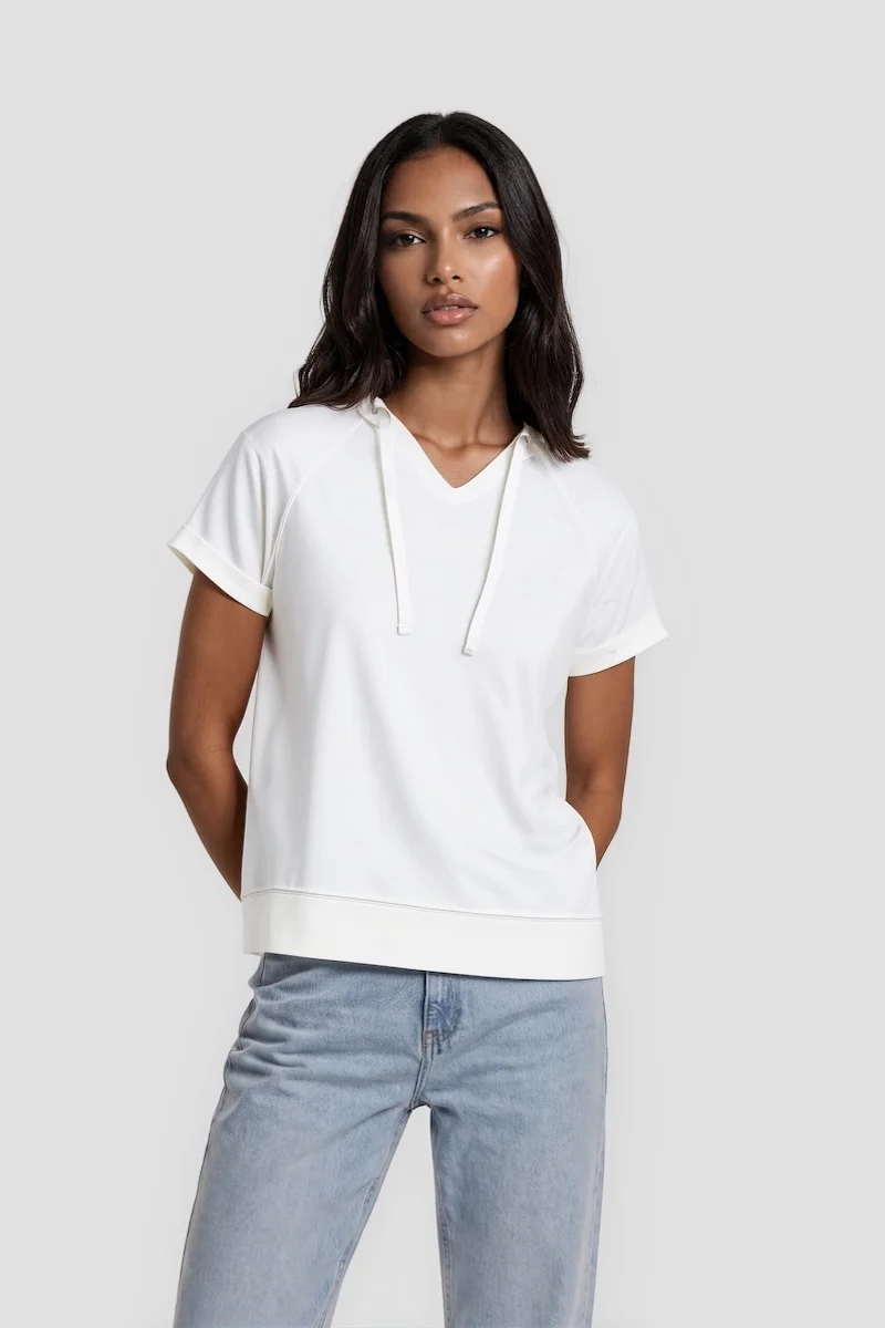Short Sleeve Hoodie - White