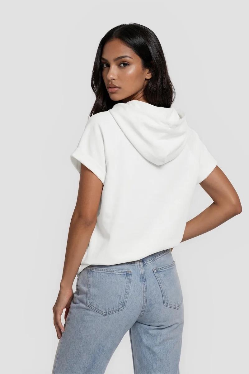 Short Sleeve Hoodie - White - Image 2