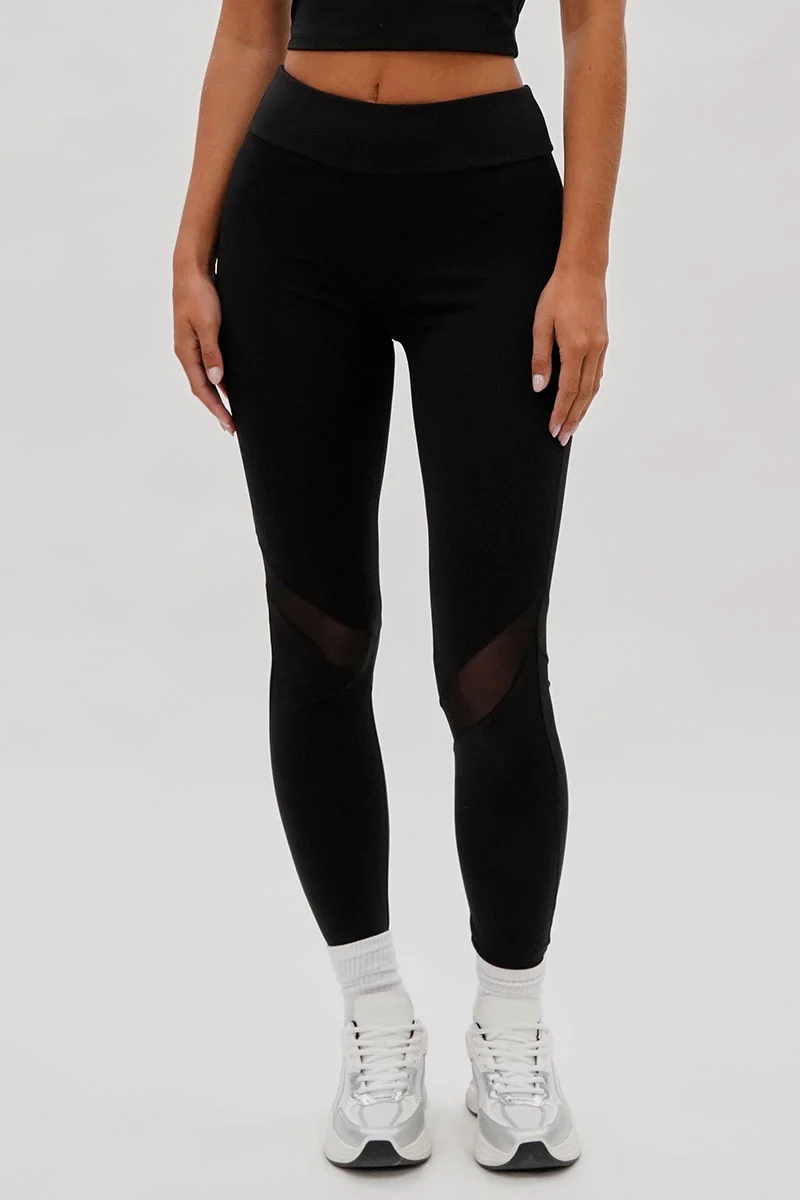 Mesh Detail Leggings - Black