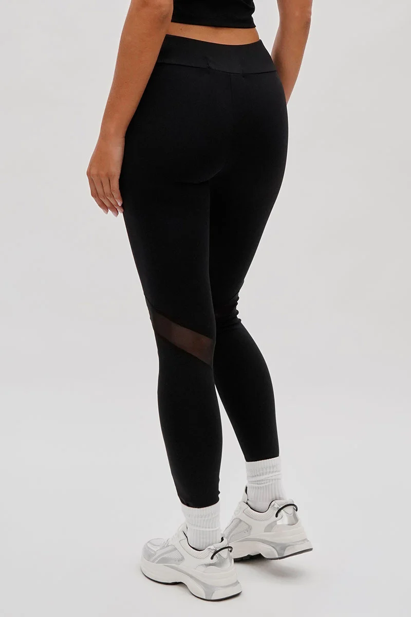 Mesh Detail Leggings - Black - Image 3