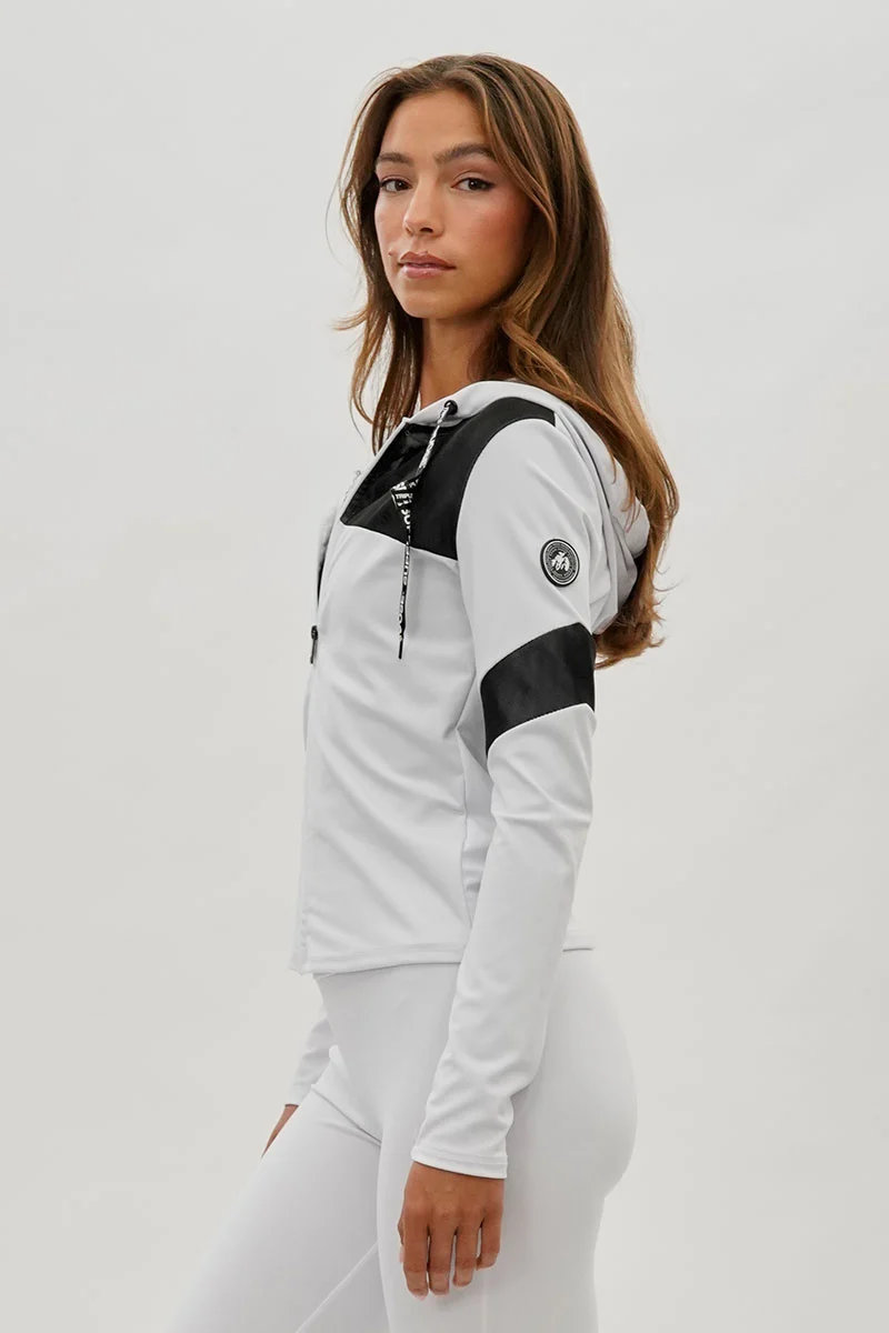 Zip Up Mesh Detail Hoodie - White - Image 2