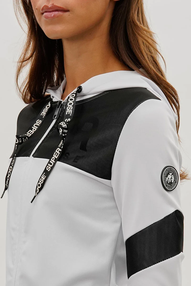 Zip Up Mesh Detail Hoodie - White - Image 4