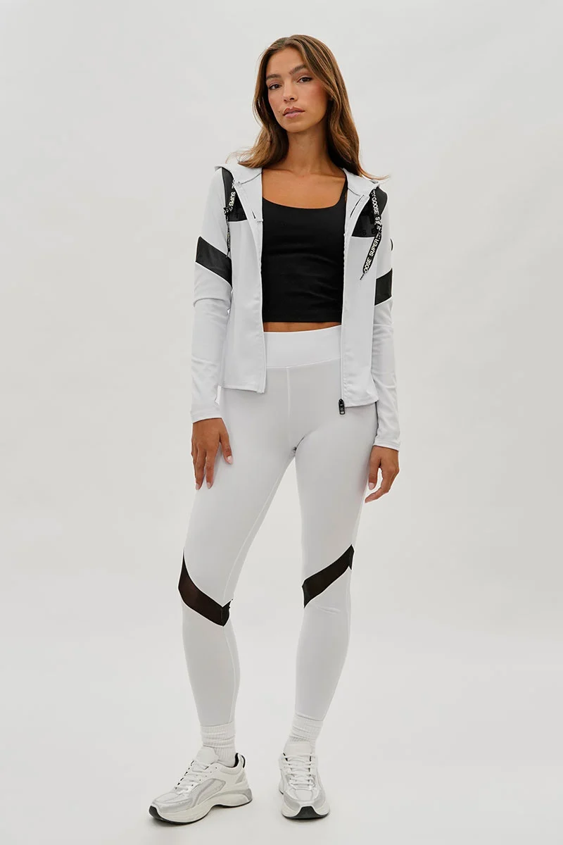 Zip Up Mesh Detail Hoodie - White - Image 5