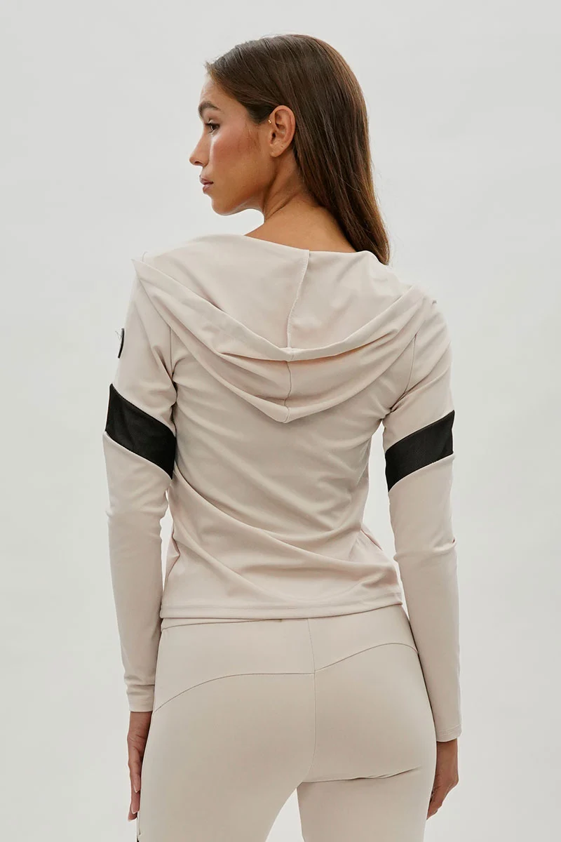 Zip Up Mesh Detail Hoodie - Beige - Image 3