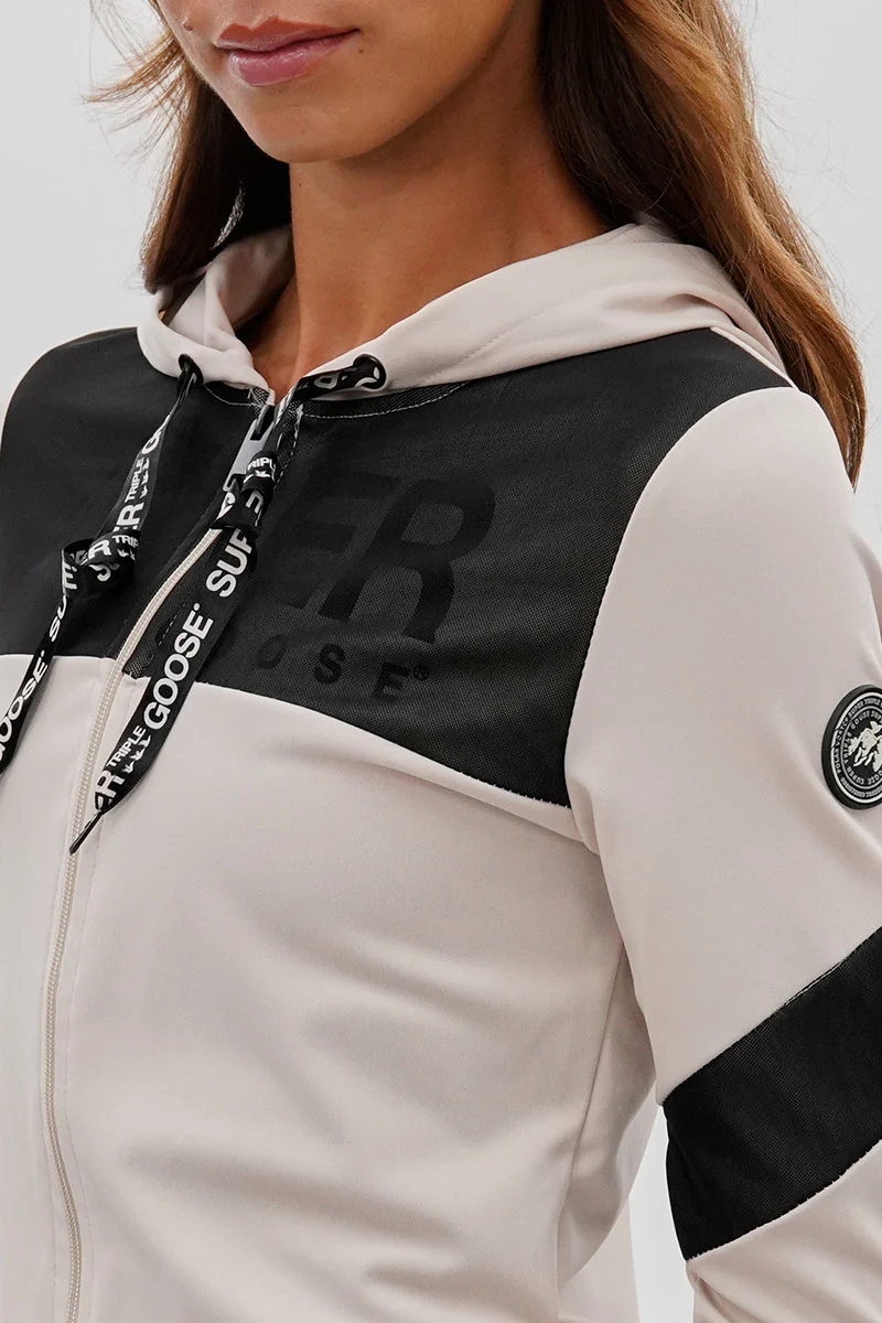 Zip Up Mesh Detail Hoodie - Beige - Image 4