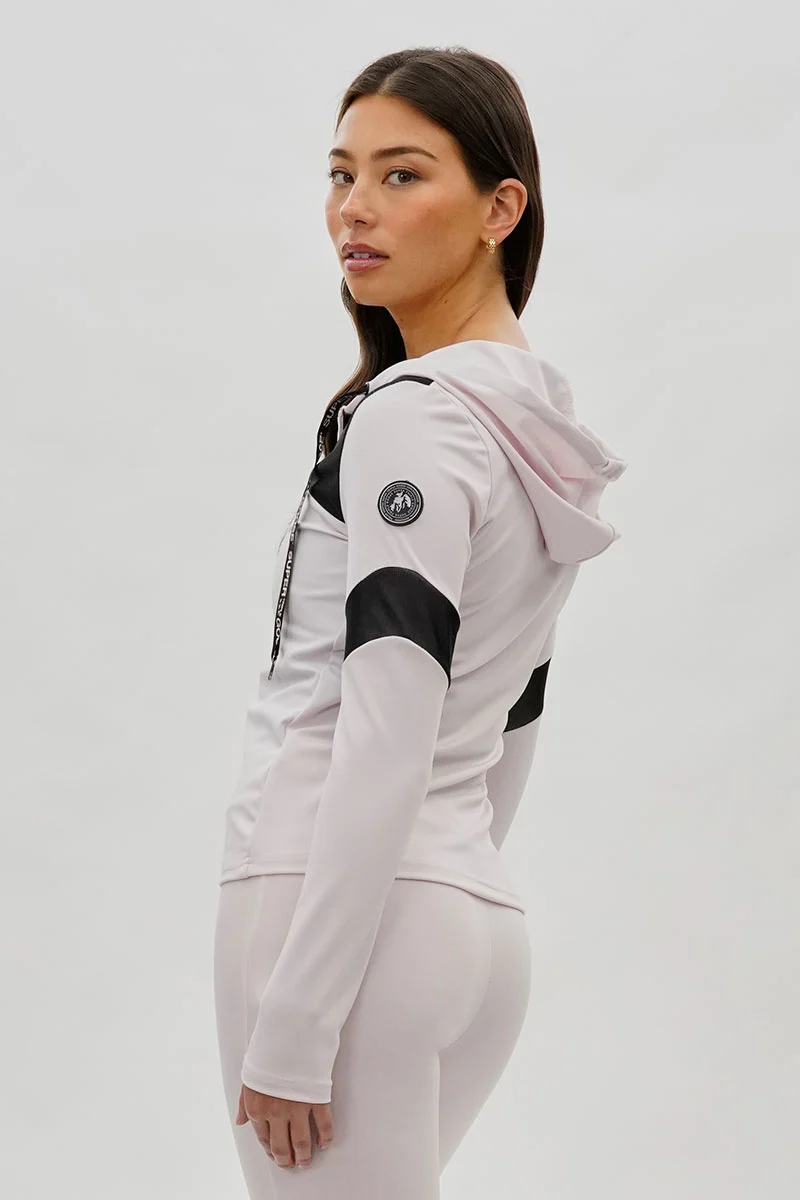 Zip Up Mesh Detail Hoodie - Blush - Image 3