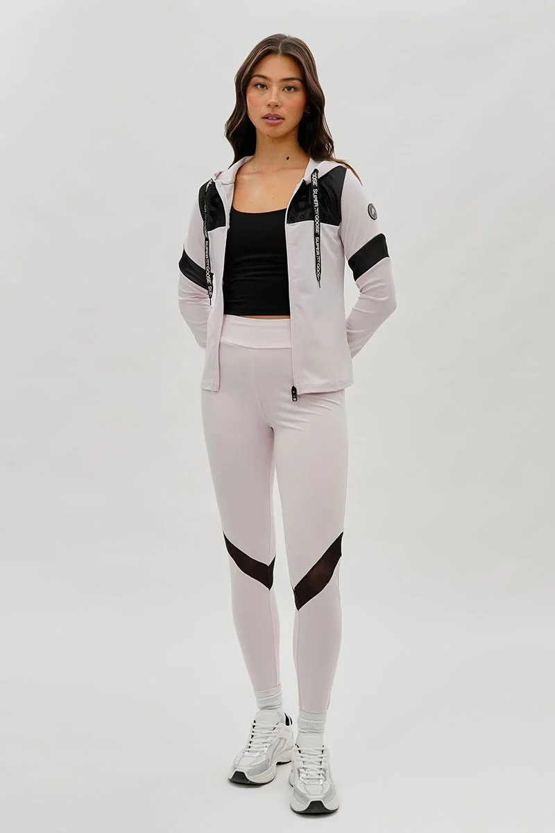 Zip Up Mesh Detail Hoodie - Blush - Image 5