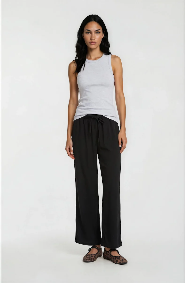 Cropped Wide Leg Pants - Black