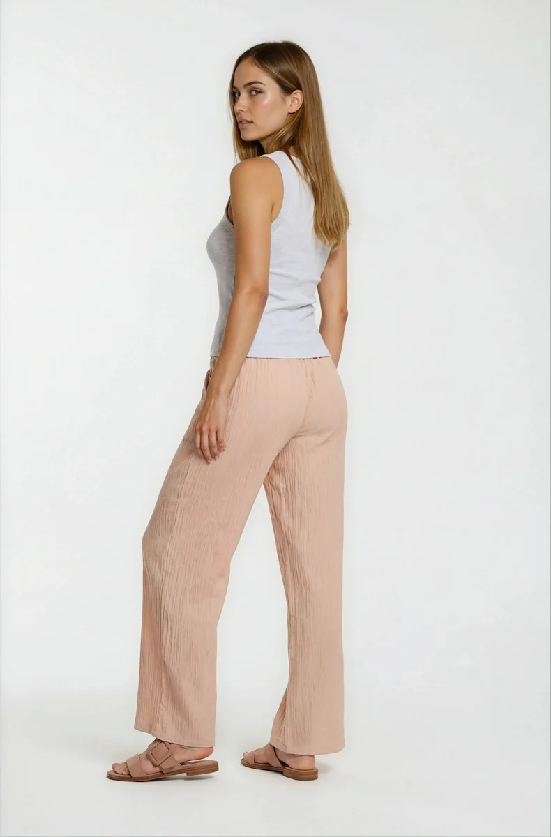 Cropped Wide Leg Pants - Peach - Image 2