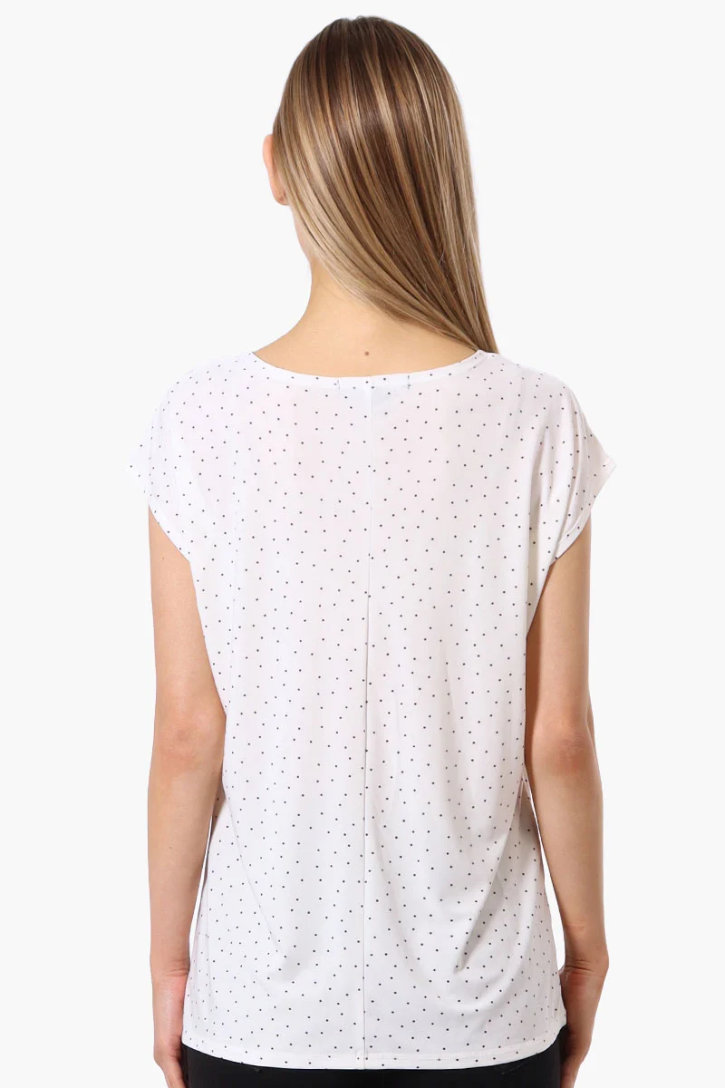Polka Dot Cap Sleeve Circle Neck Tee - White - Image 3