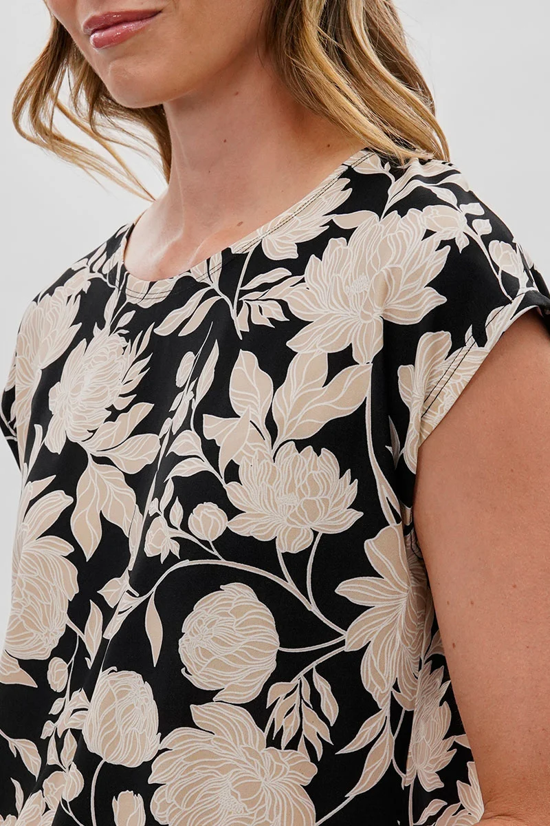 Floral Cap Sleeve Blouse - Black - Image 4