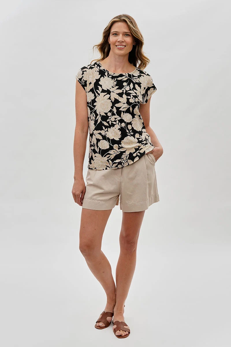 Floral Cap Sleeve Blouse - Black - Image 5