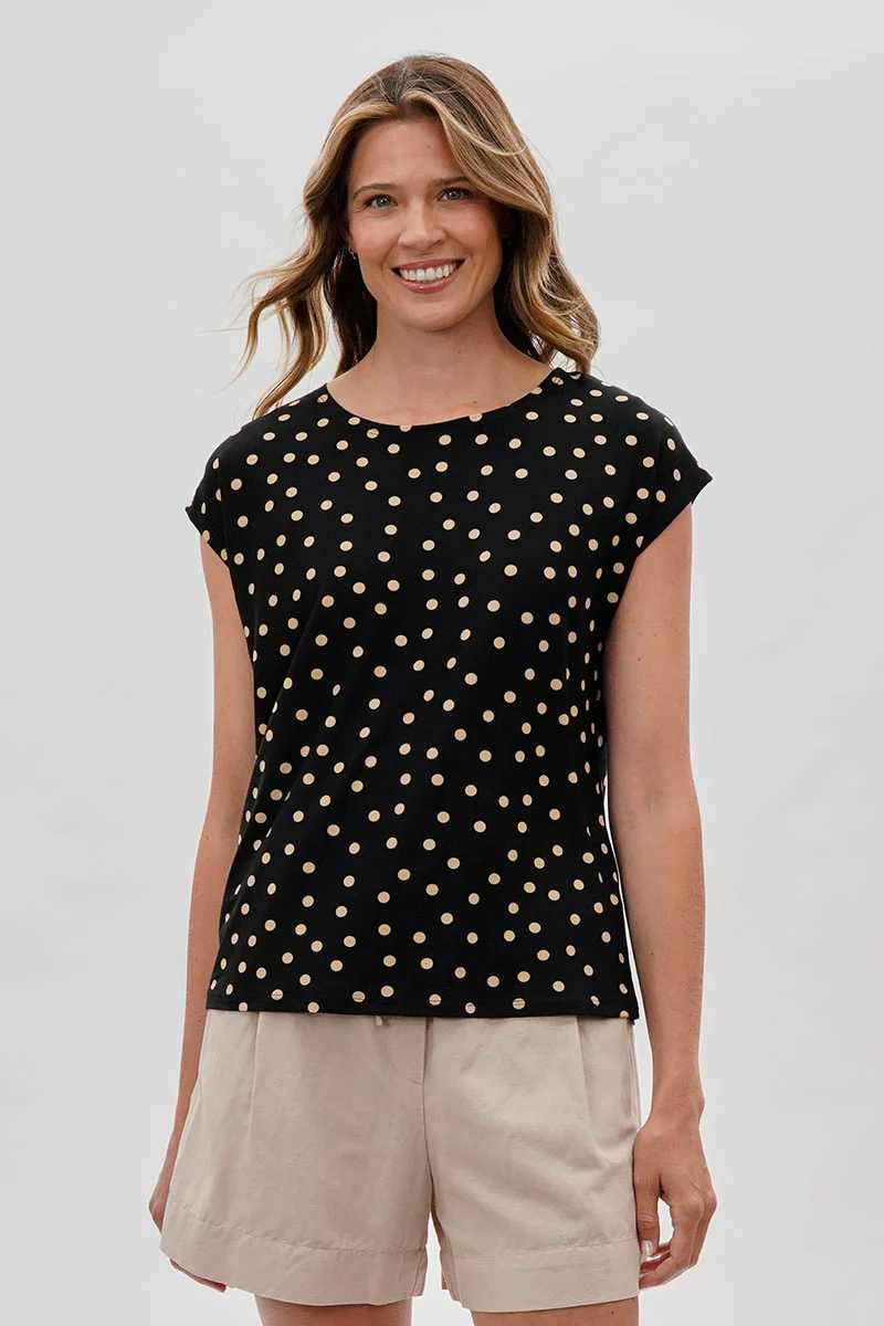 Polka Dot Cap Sleeve Blouse - Black