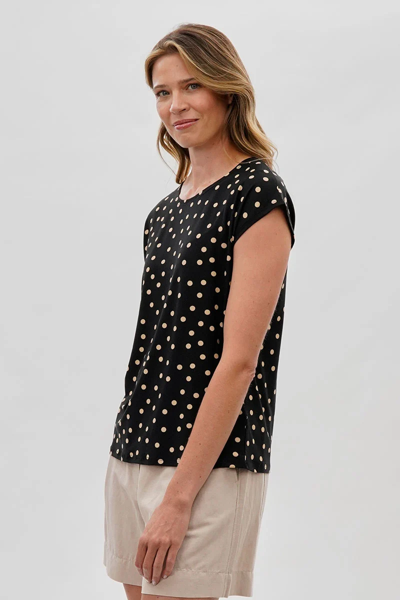 Polka Dot Cap Sleeve Blouse - Black - Image 2