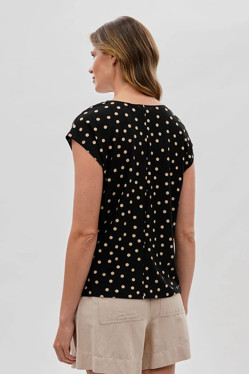 Polka Dot Cap Sleeve Blouse - Black - Image 3