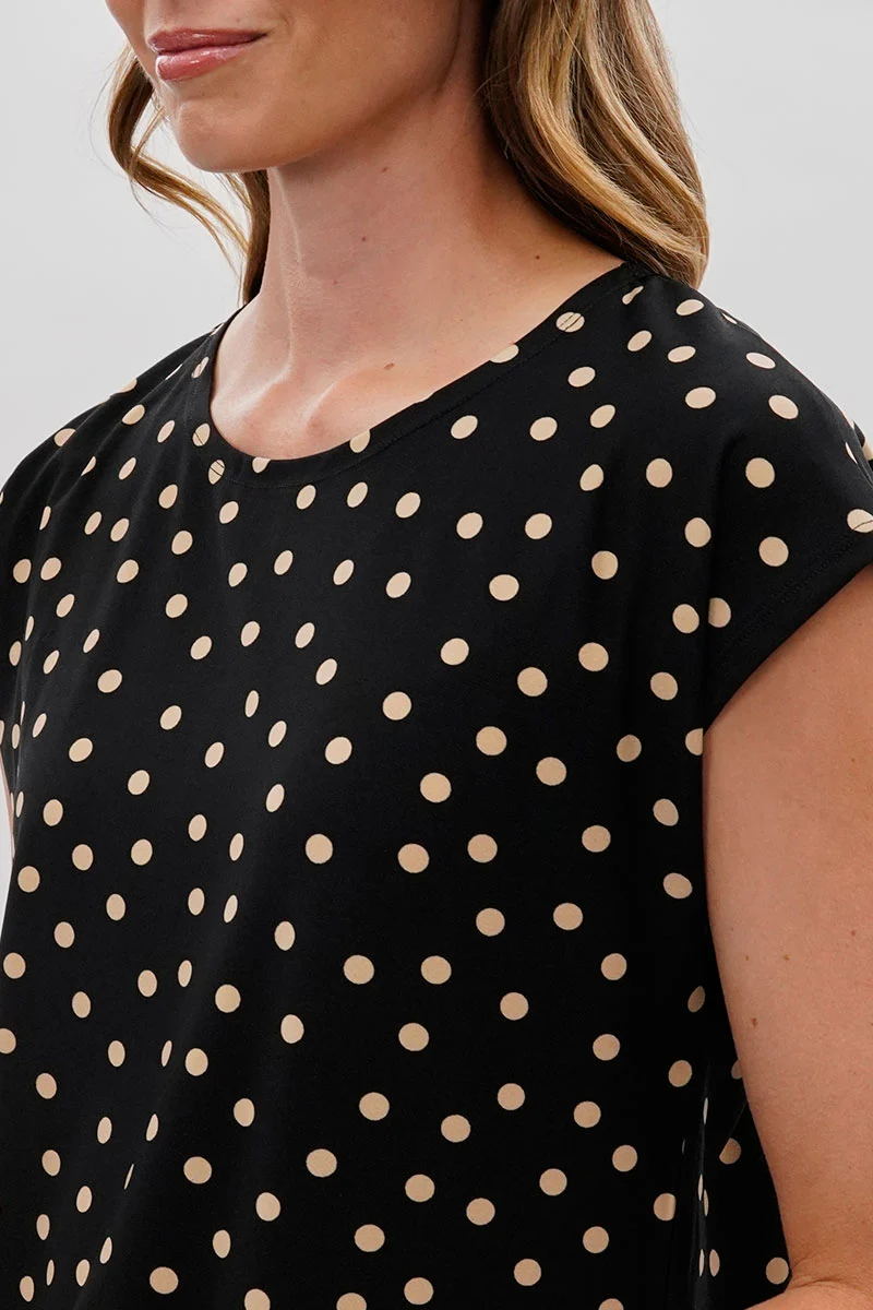 Polka Dot Cap Sleeve Blouse - Black - Image 4