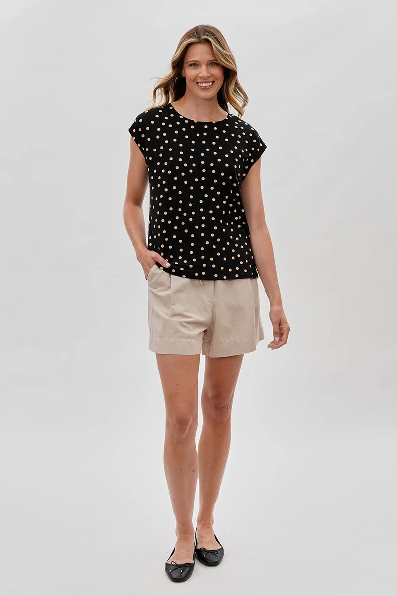 Polka Dot Cap Sleeve Blouse - Black - Image 5