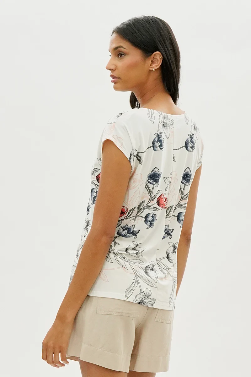 Floral Circle Neck Tee - Cream - Image 3