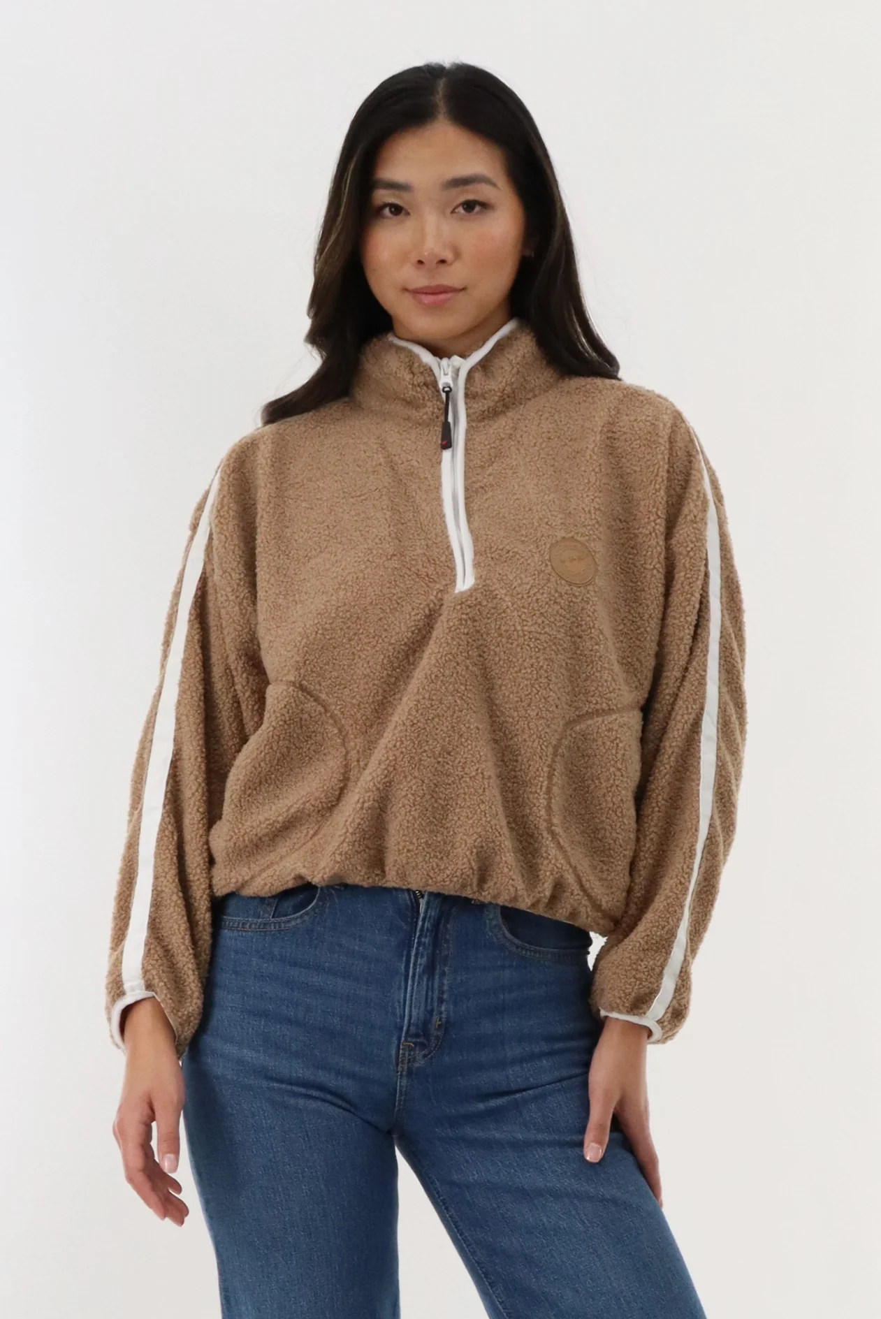 1/4 Zip Sherpa Pullover Sweater - Camel