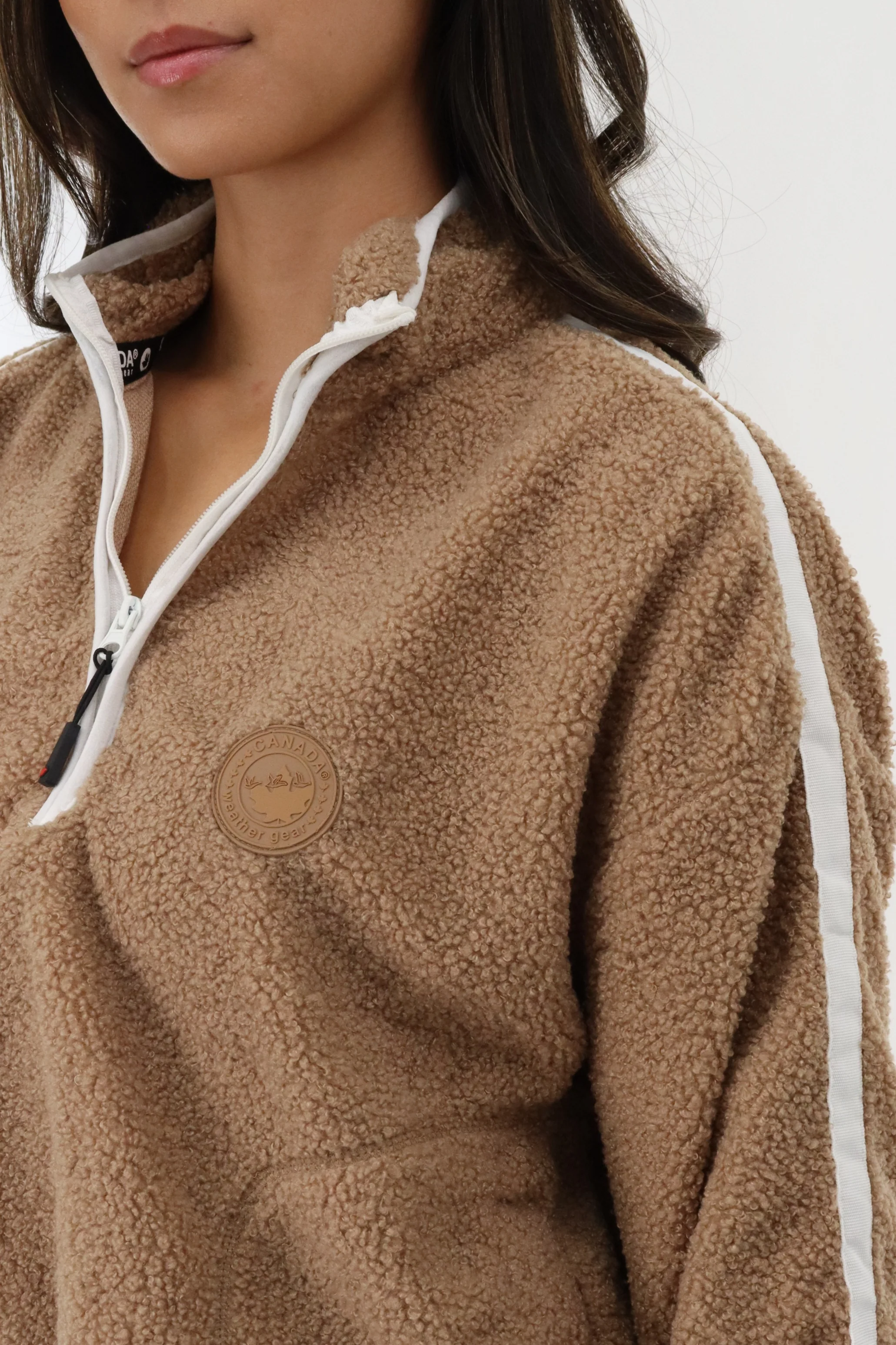 1/4 Zip Sherpa Pullover Sweater - Camel - Image 4