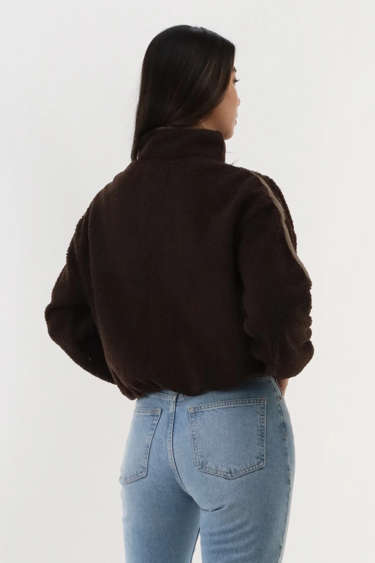 1/4 Zip Sherpa Pullover Sweater - Brown - Image 3
