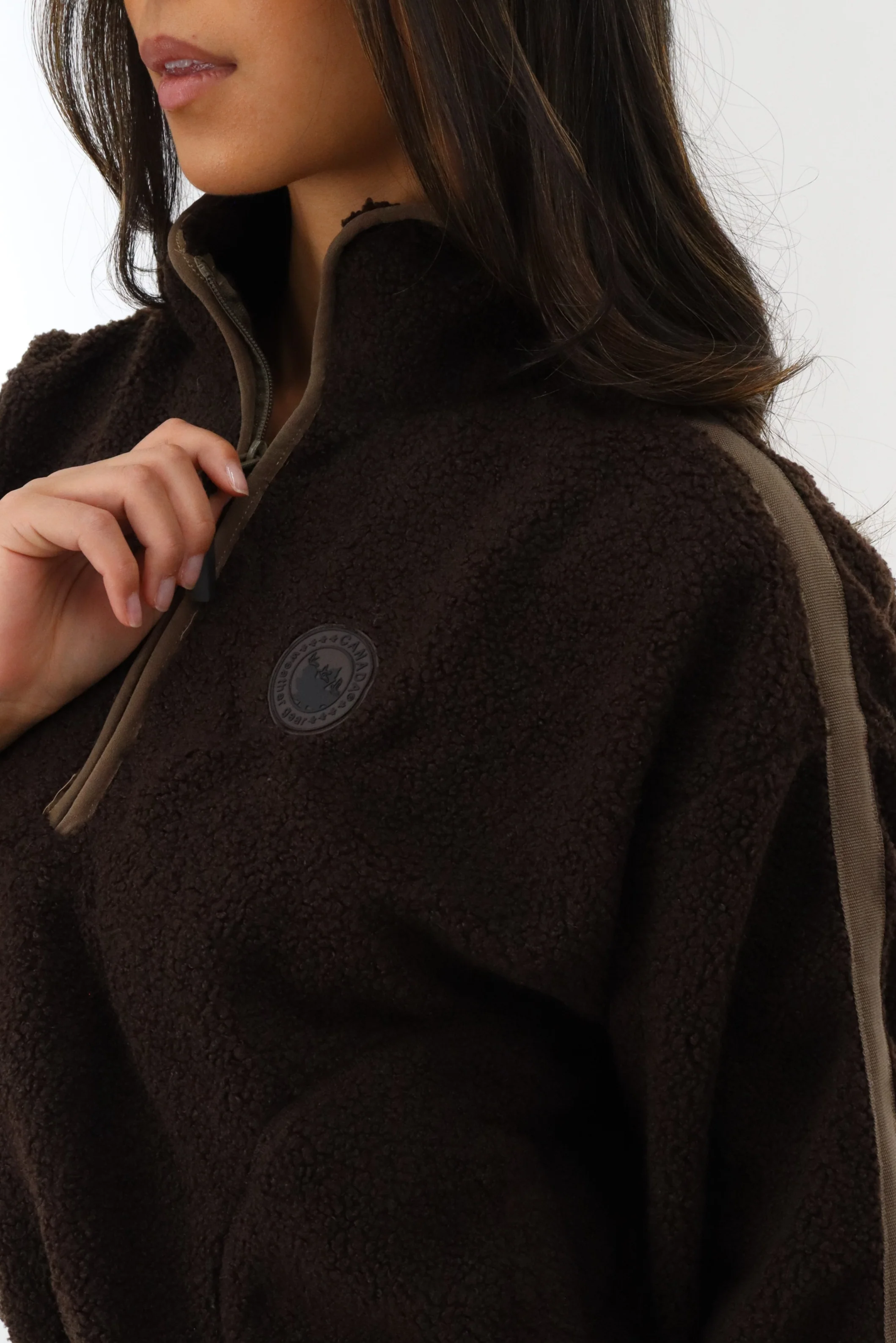 1/4 Zip Sherpa Pullover Sweater - Brown - Image 4