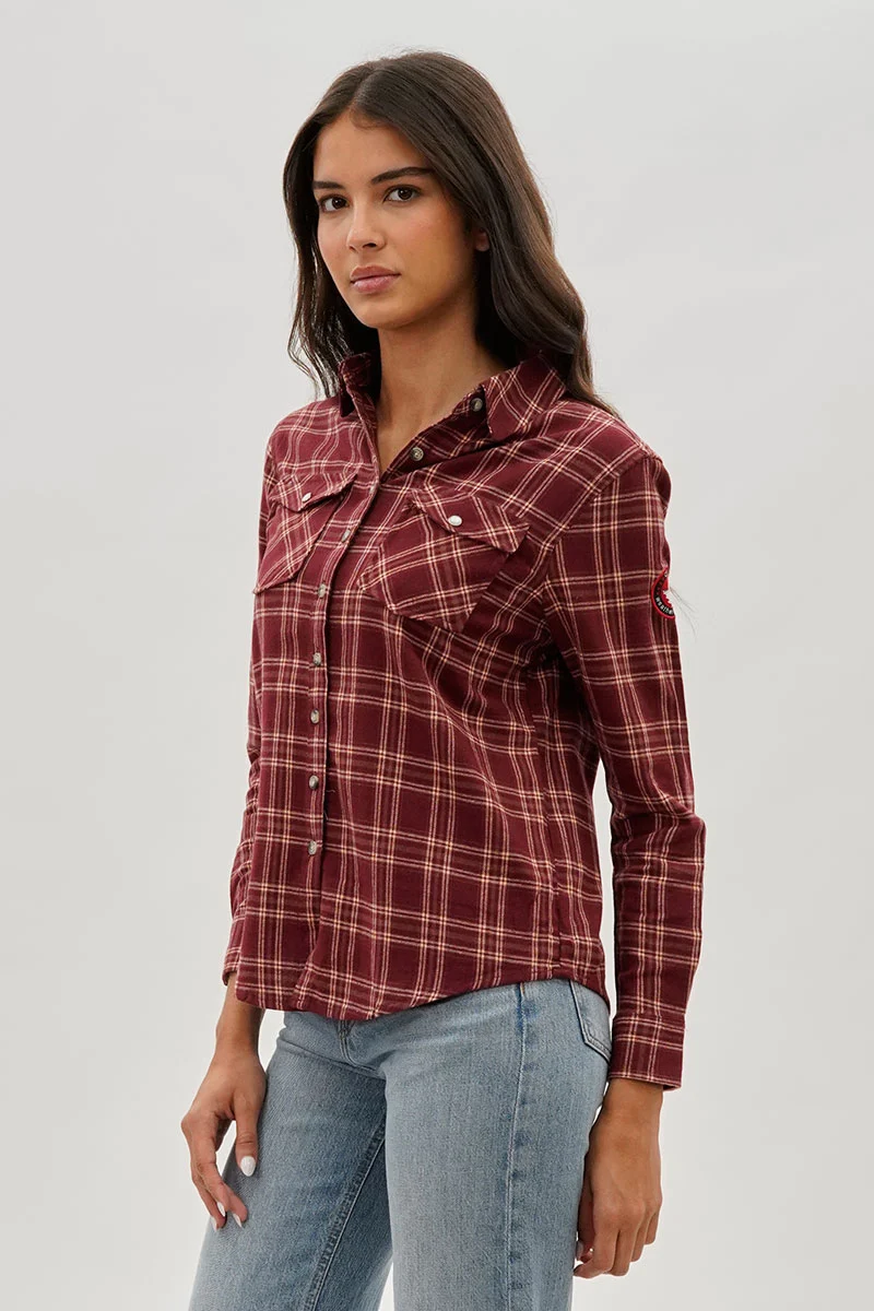 Plaid Button Up Shirt - Burgundy - Image 2