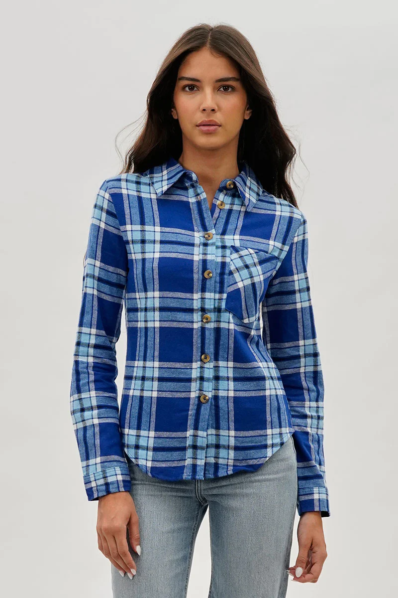 Button Up Flannel Shirt - Blue