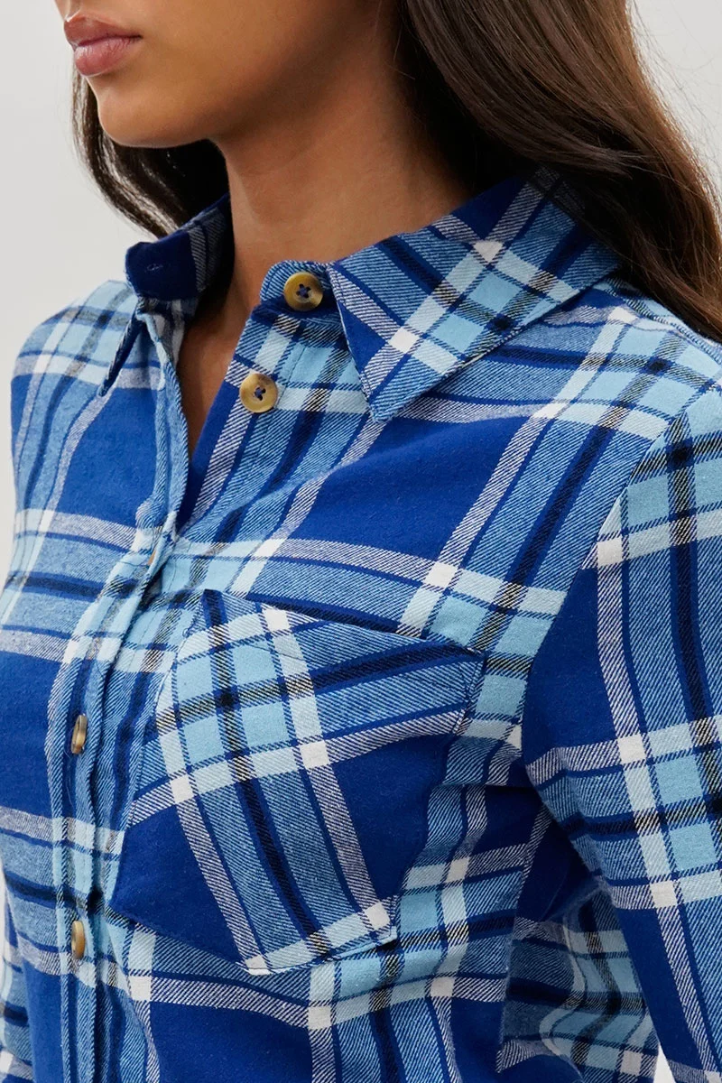 Button Up Flannel Shirt - Blue - Image 4