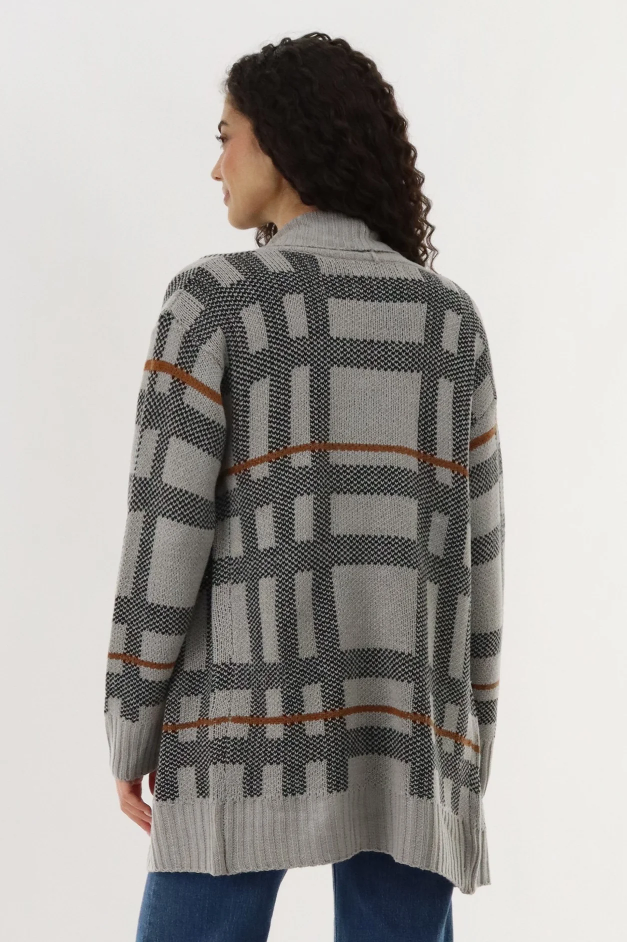 Printed Knit Open Cardigan - Grey - Image 3
