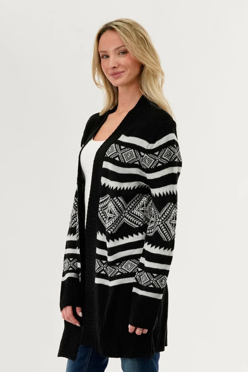 Fair Isle Print Cardigan - Black - Image 2