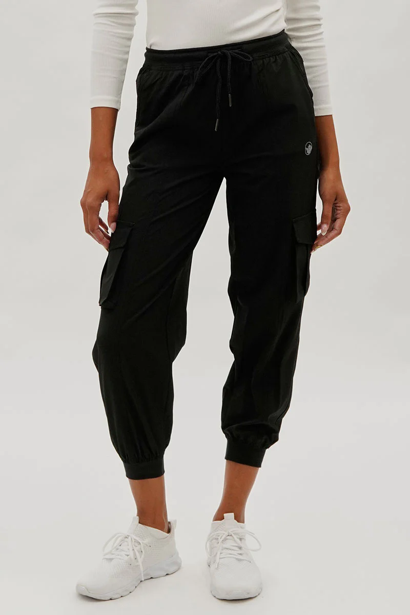 Tie Waist Cargo Joggers - Black
