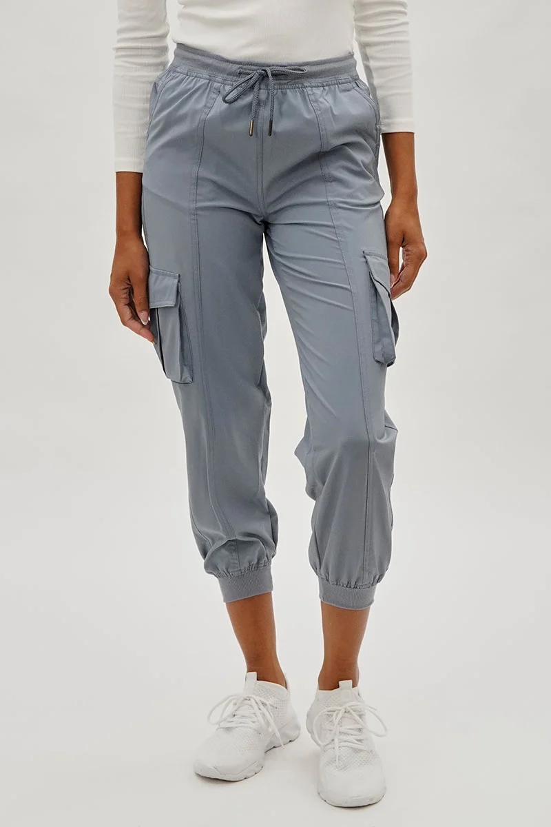 Tie Waist Cargo Joggers - Grey